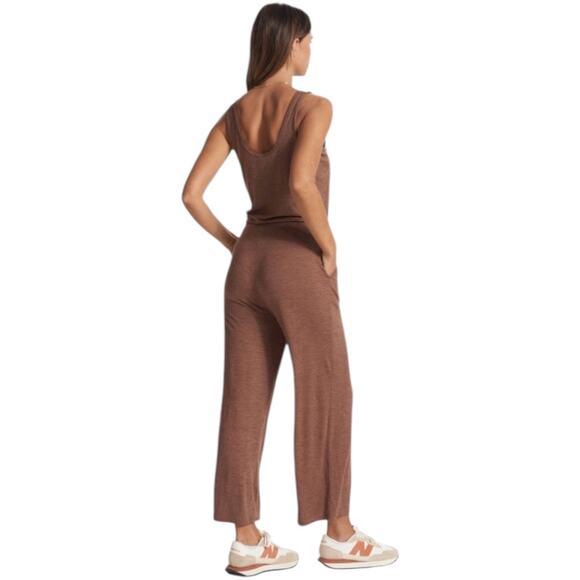 Vuori Falls Jumpsuit Almond Heather XL Wide Leg One Piece Athleisure Brown - Picture 2 of 11